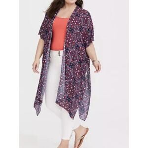Torrid Gauze Duster Kimono Size 00/0 EUC Floral Print Short Sleeve